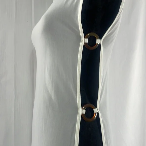 Sheer white sleeveless swim cover, tunic, top, peek a boo slits on side, Large - Picture 5 of 10